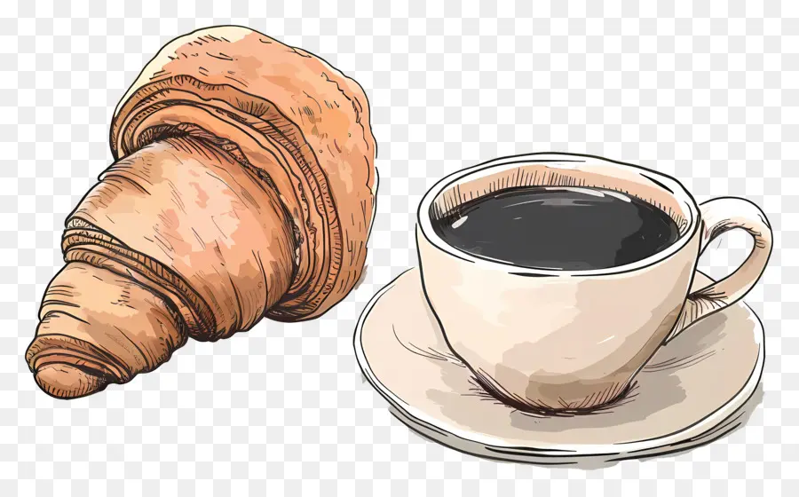 Café Y Croissant，Taza PNG