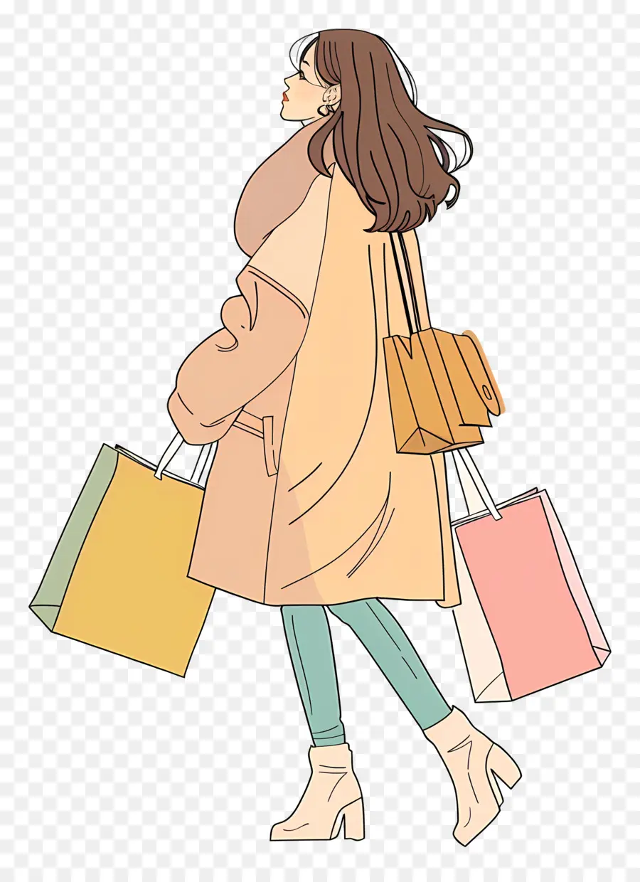 Mujer Con Bolsas De Compras，De Compras PNG