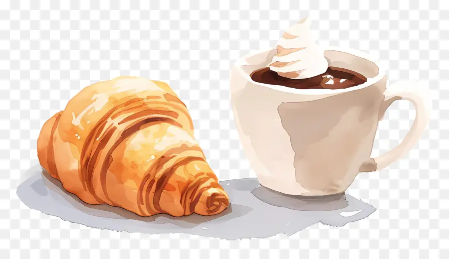 Croissant Y Café，Chocolate Caliente PNG