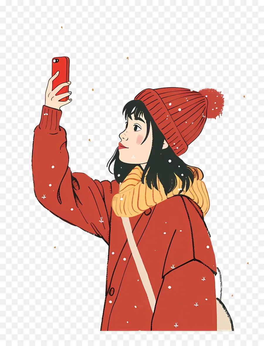 Chica Tomando Selfie，Selfie De Invierno PNG