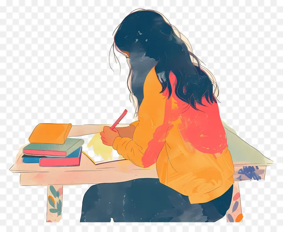 Chica Haciendo La Tarea，Mujer PNG