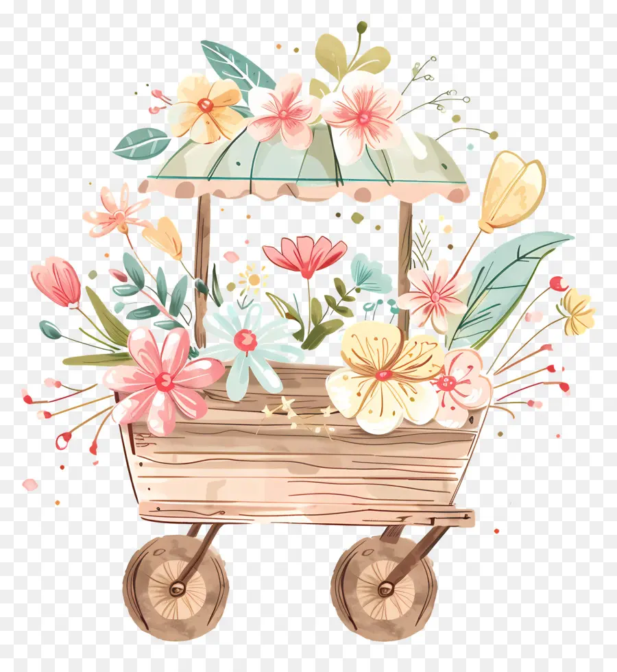 Carro Floral，Vector PNG