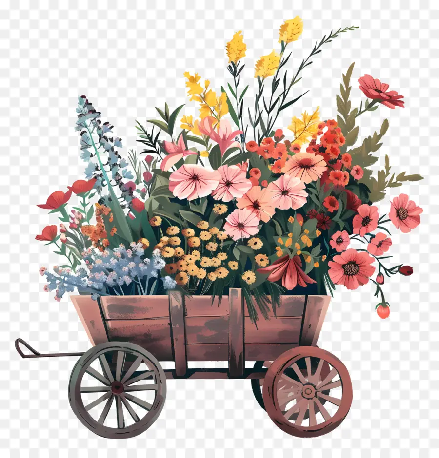 Carro Floral，Pintura PNG