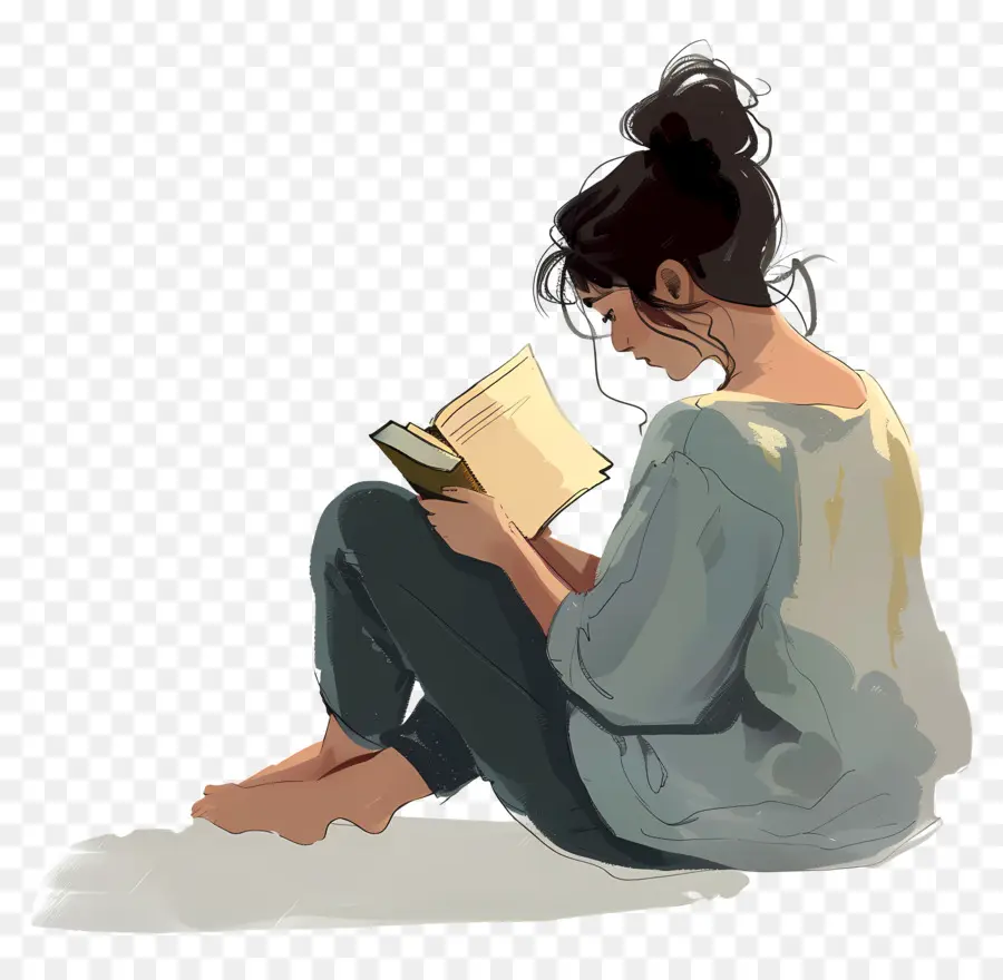 Mujer Relajante，Leyendo Un Libro PNG