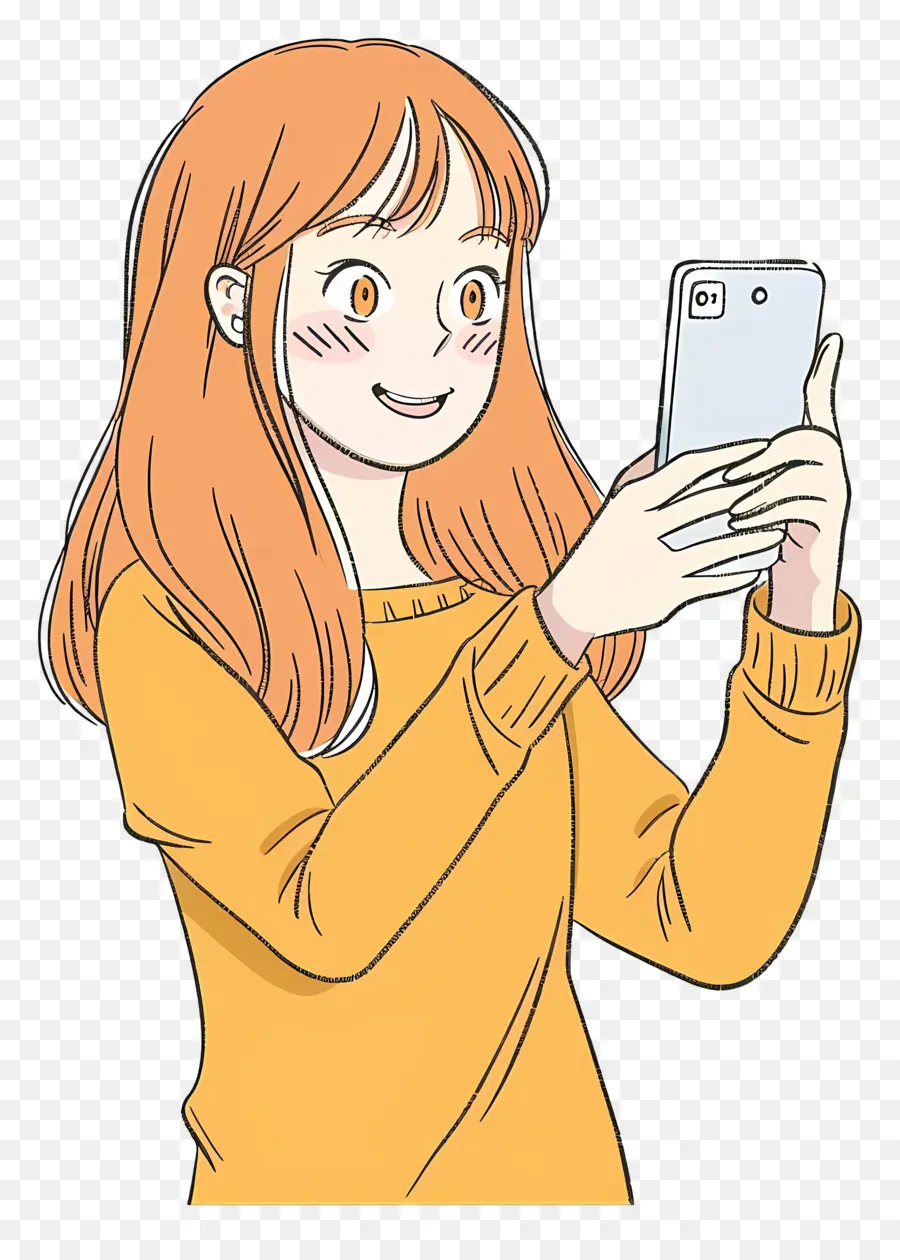 Chica Tomando Selfie，Smartphone PNG