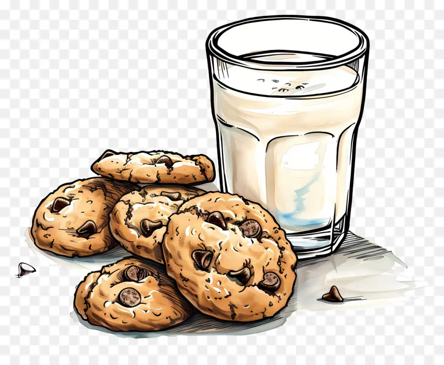 Galletas Y Leche，Galletas Con Chispas De Chocolate PNG