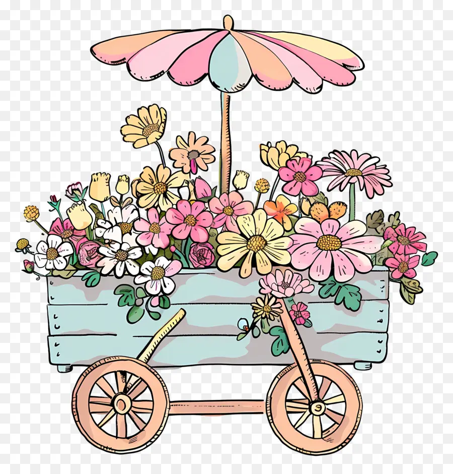 Carro Floral，Handdrawn PNG