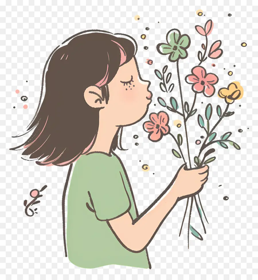 Mujer Oliendo Flores，Ramo De Flores PNG