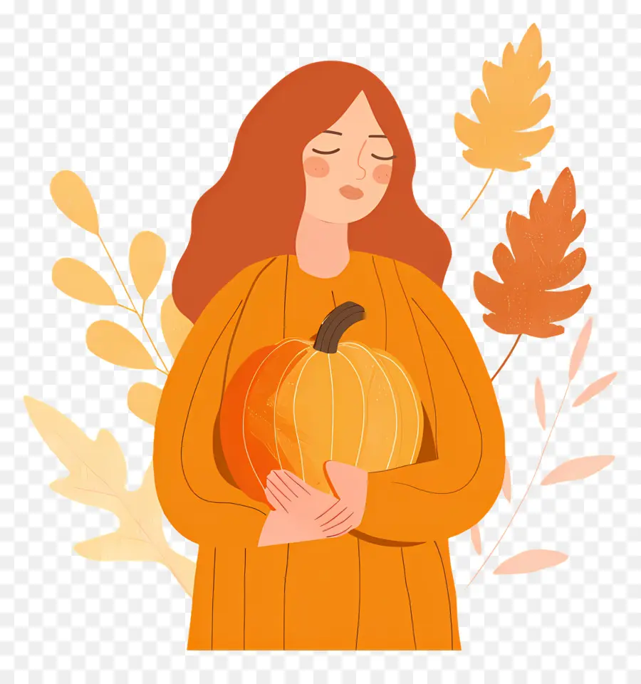 Mujer Sosteniendo La Calabaza，El Pelo Rojo PNG