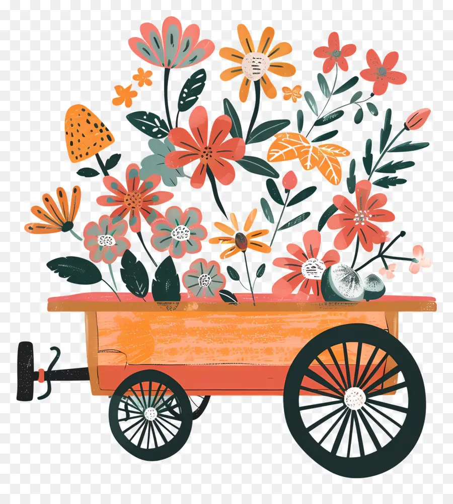 Carro Floral，Vagón Vintage PNG