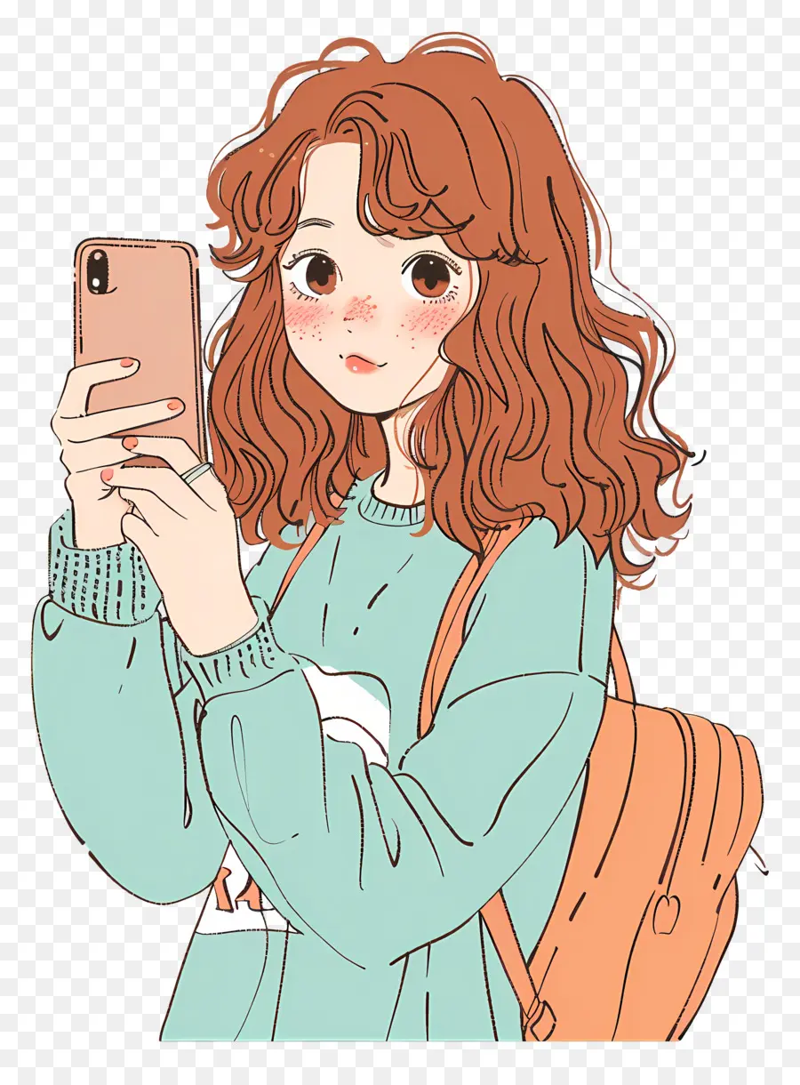 Chica Tomando Selfie，El Pelo Rojo PNG