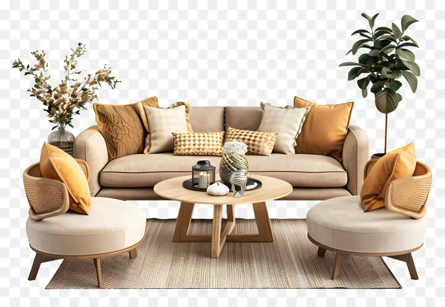 Sala De Estar 3d，Muebles De Color Beige PNG