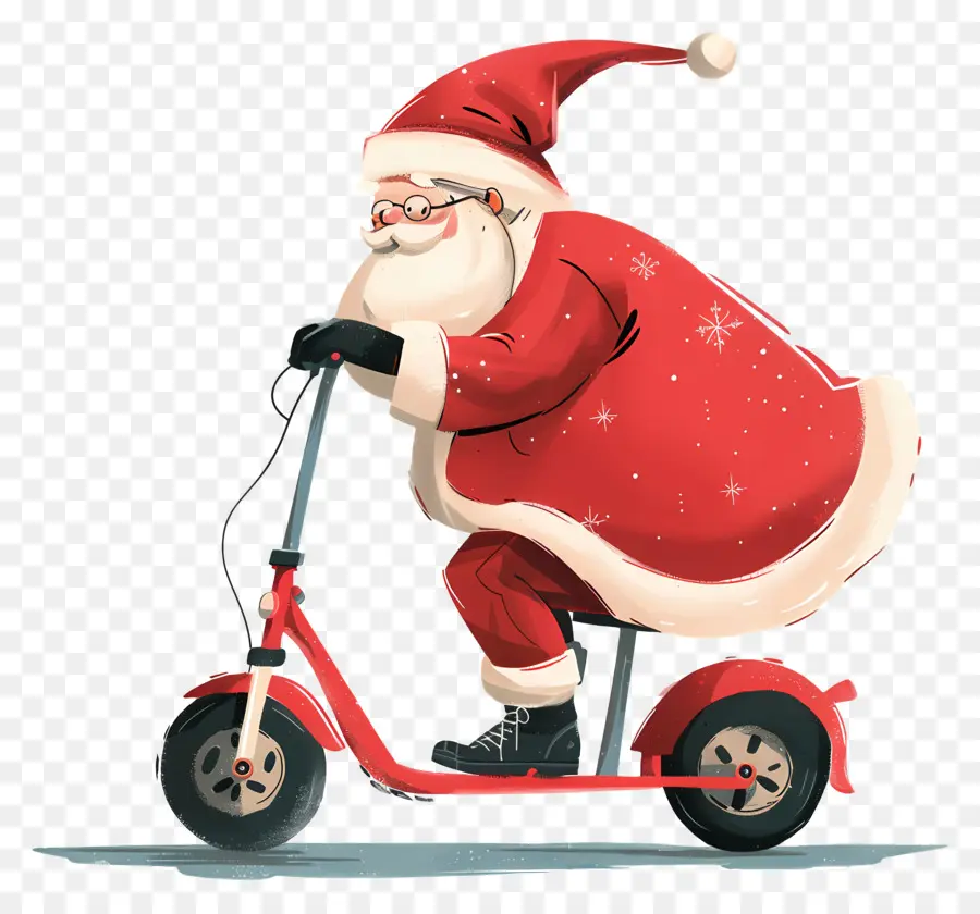 Santa Riding Scooter，Scooter De Navidad PNG