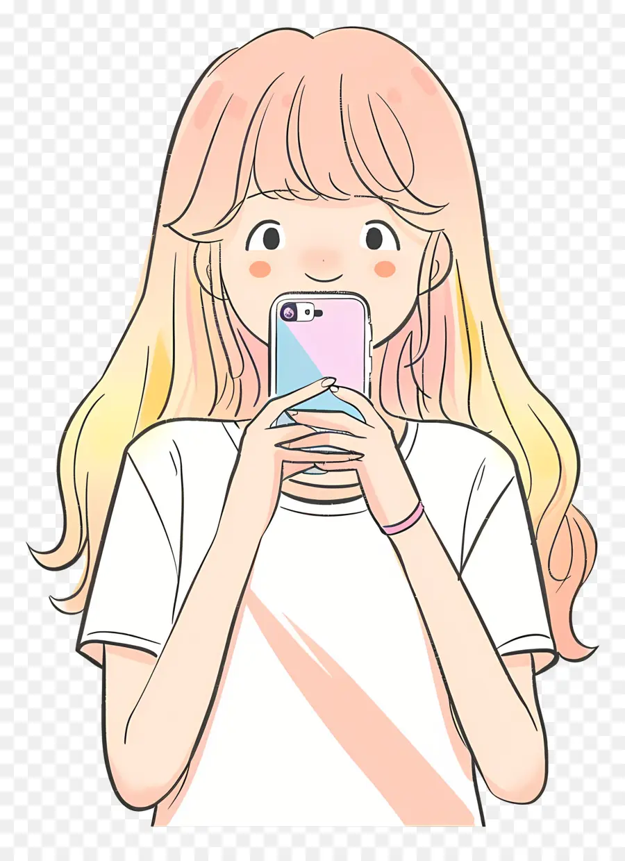 Chica Tomando Selfie，El Cabello Rubio PNG