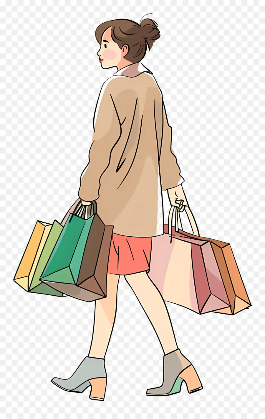 Mujer Con Bolsas De Compras，De Compras PNG