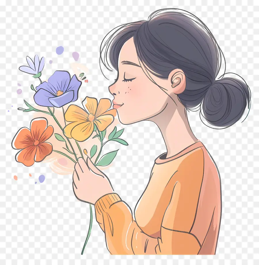 Niña Con Flores，Flores PNG