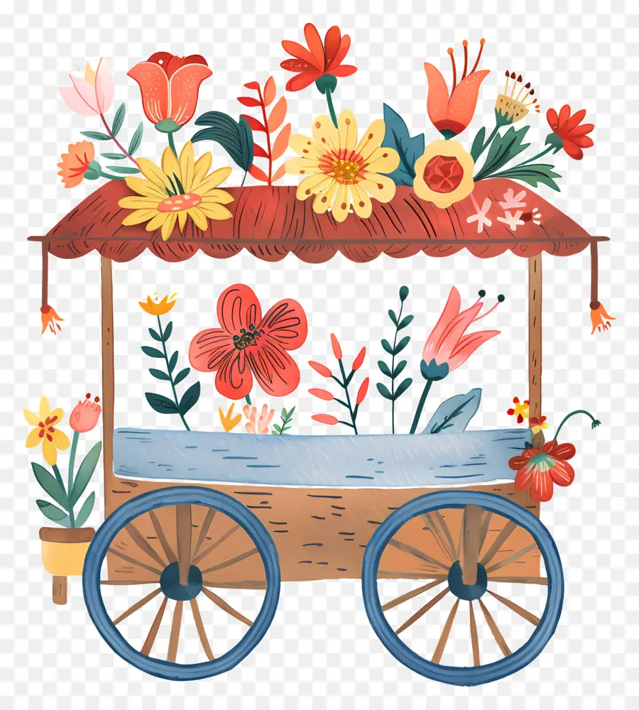 Carro Floral，Carrito De Madera PNG