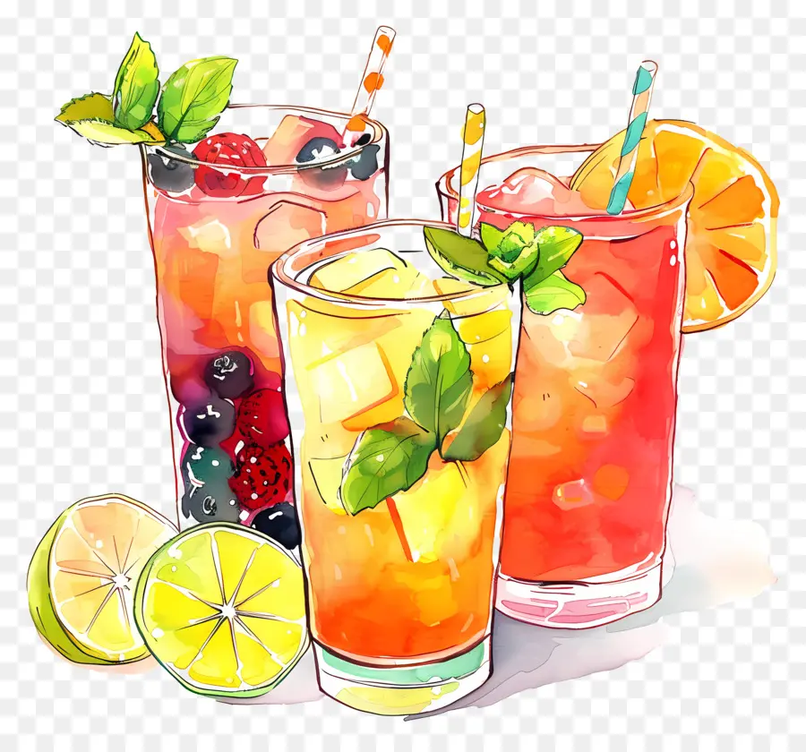 Ponche De Frutas，Ilustración Acuarela PNG