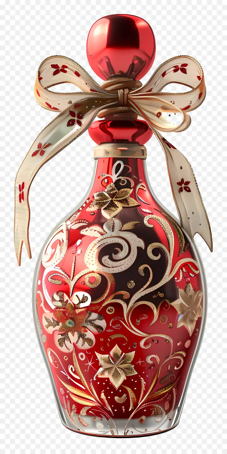 Botella De Navidad，Diseño Floral Rojo Y Blanco PNG