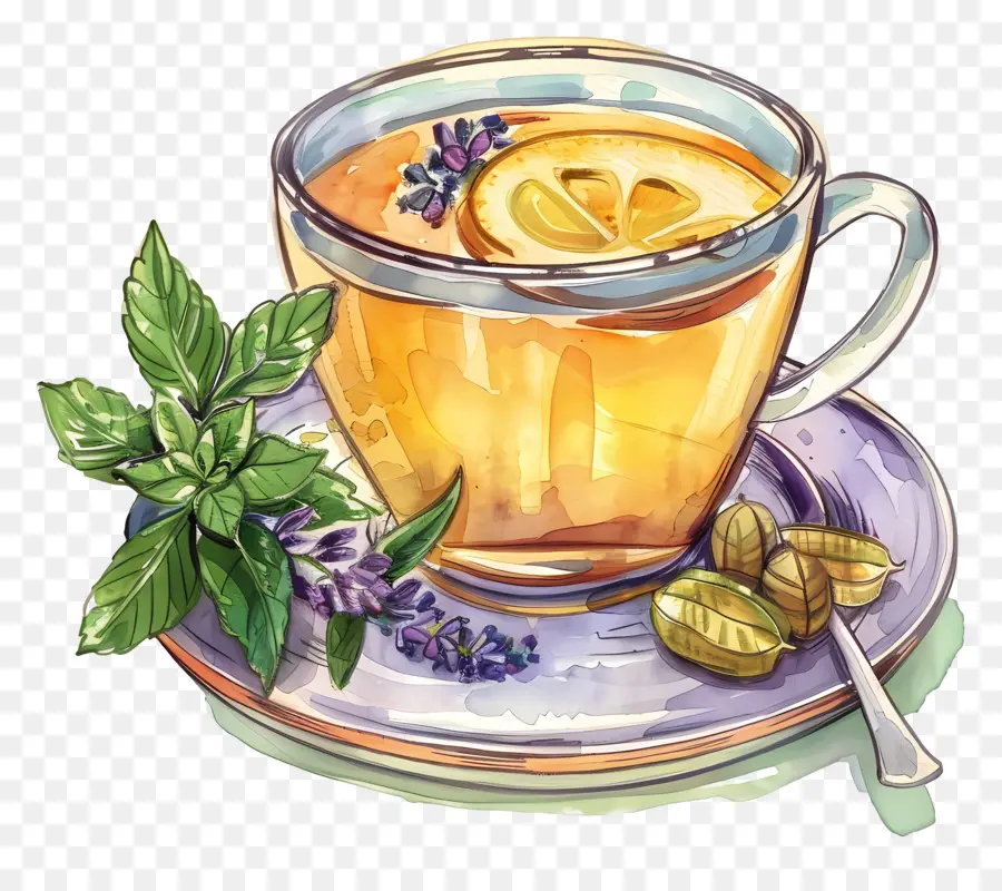 Té De Hierbas，Pintura A La Acuarela PNG