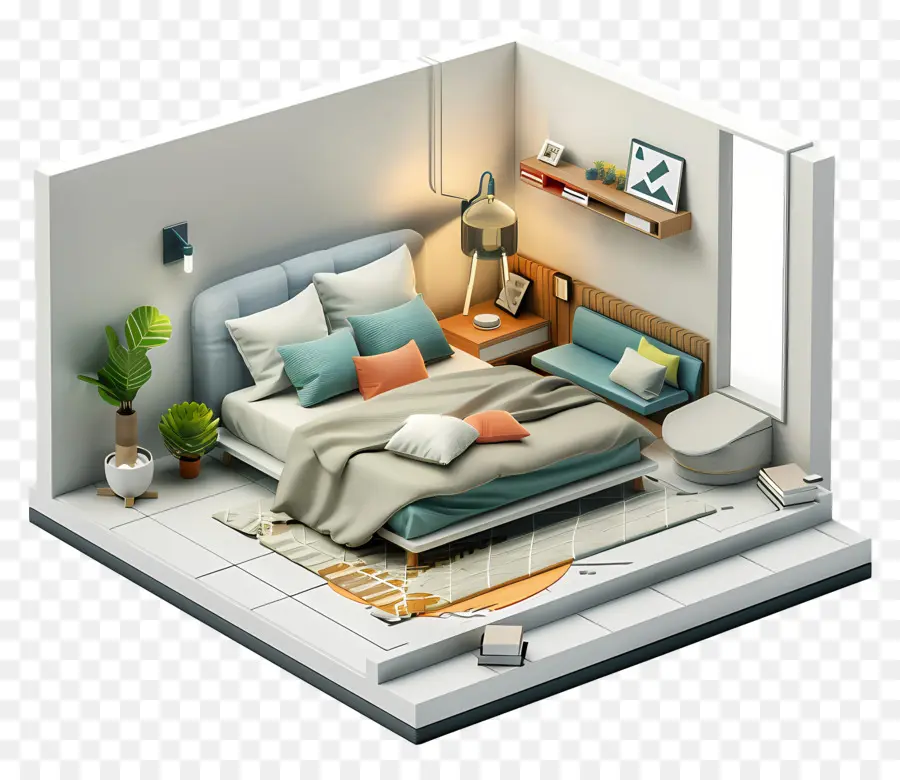 3d Dormitorio，Dormitorio Acogedor PNG