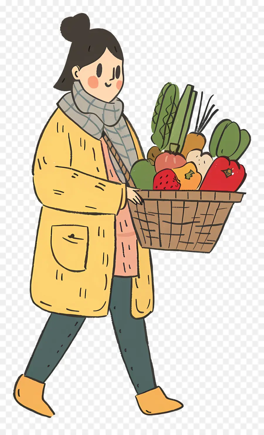 Mujer Que Transporta Cesta De Verduras，Mujer PNG