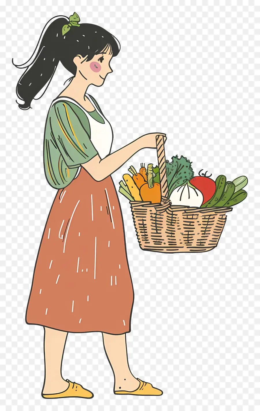 Mujer Que Transporta Cesta De Verduras，Mujer PNG