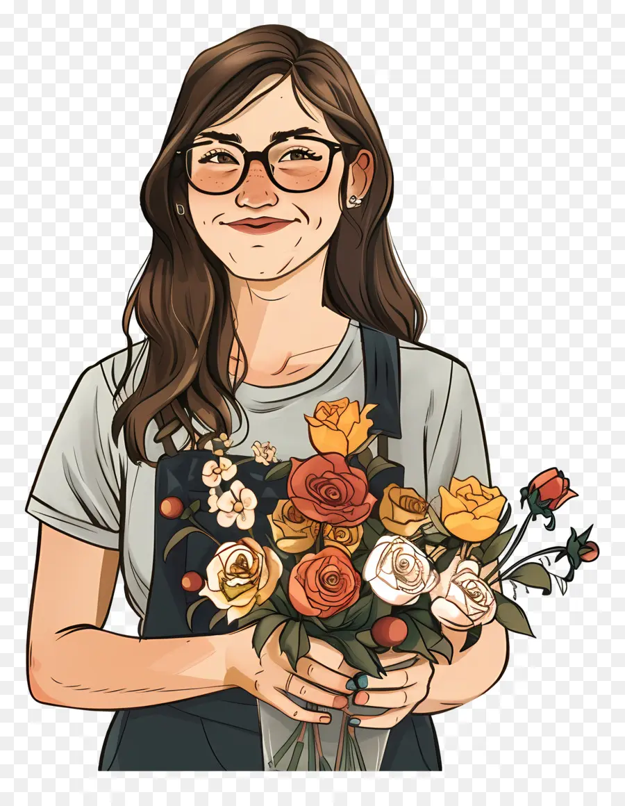 Florista Que Sostiene Un Ramo，Mujer PNG