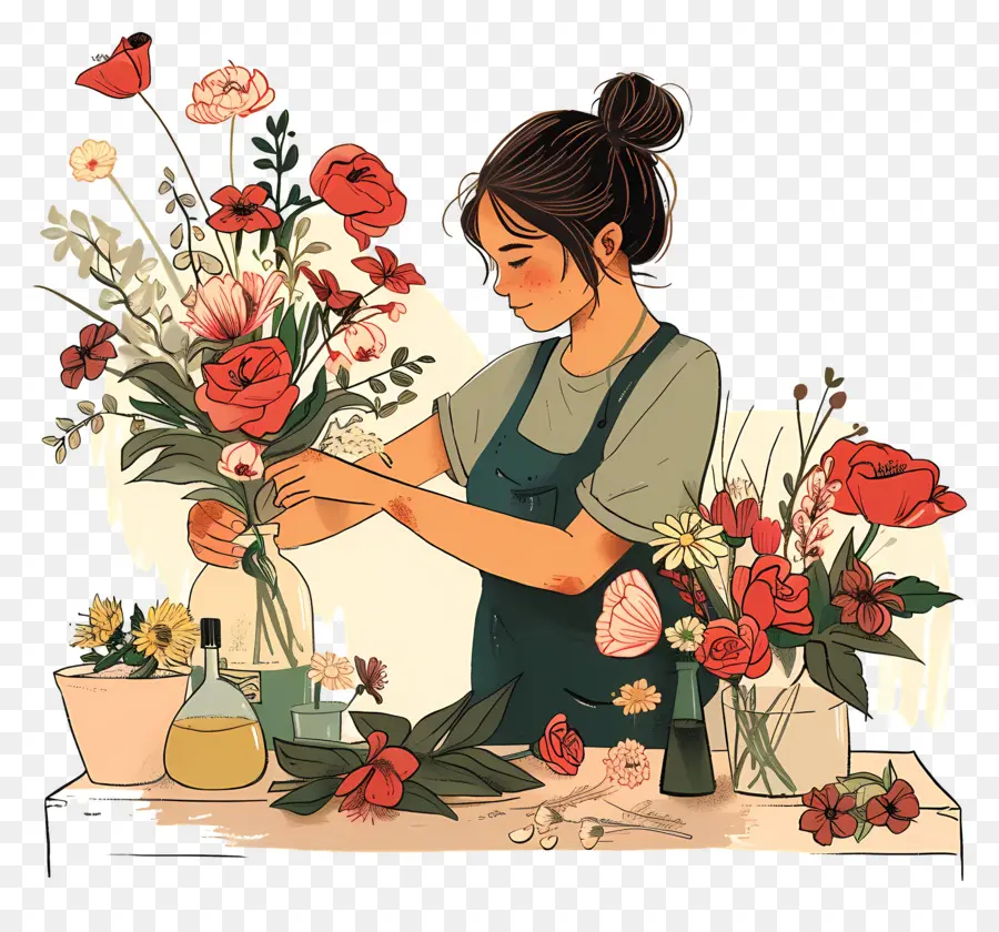 Florista Que Sostiene Un Ramo，Mujer PNG