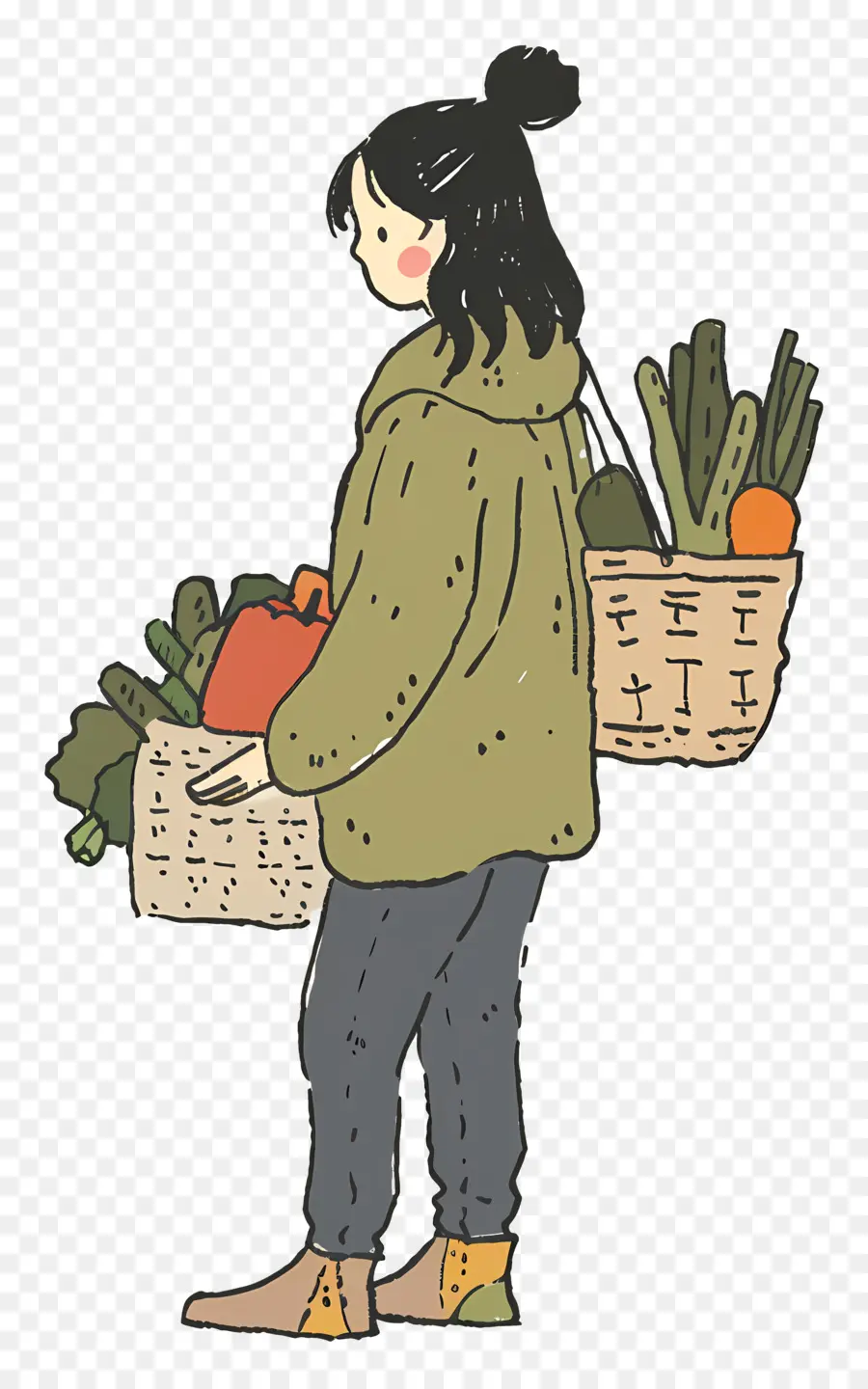 Mujer Que Transporta Cesta De Verduras，Mujer PNG