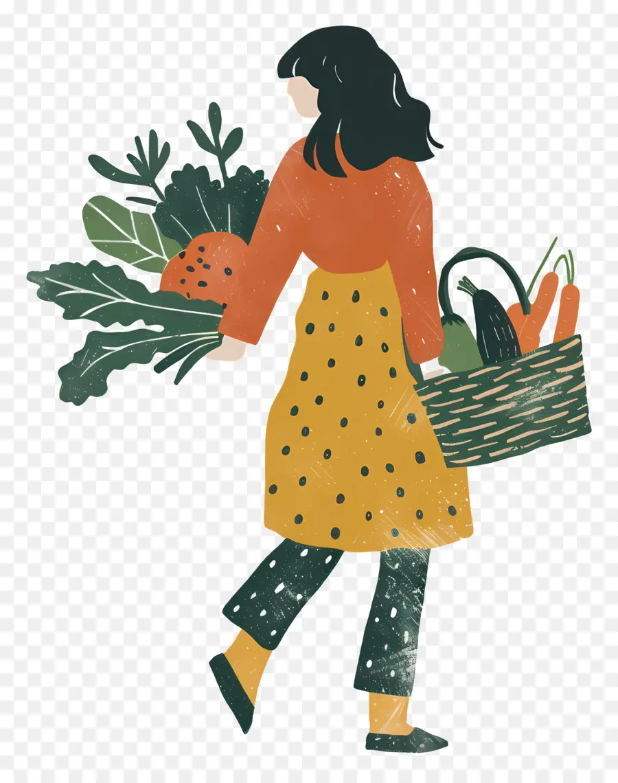 Mujer Que Transporta Cesta De Verduras，Mujer PNG