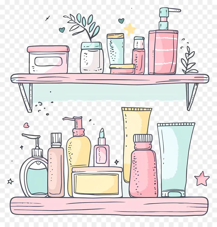 Estante Con Material Cosmético，Productos De Belleza PNG