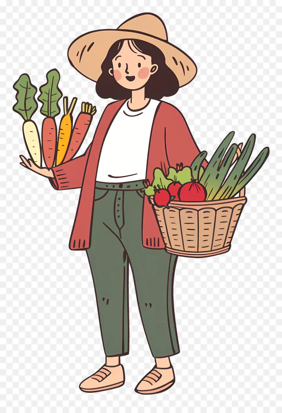 Mujer Que Transporta Cesta De Verduras，Mujer PNG