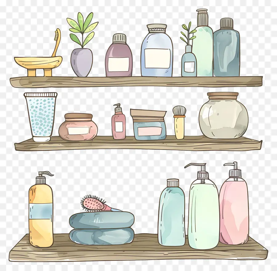 Cuarto De Baño Estante，Productos De Belleza PNG