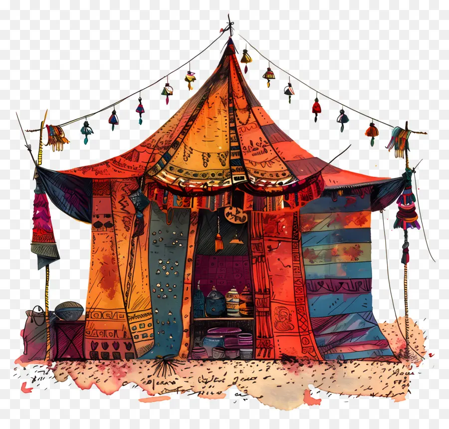 Carpa De Bazaar Indio，Pintura A La Acuarela PNG