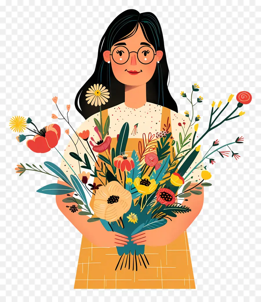 Florista Que Sostiene Un Ramo，Mujer PNG