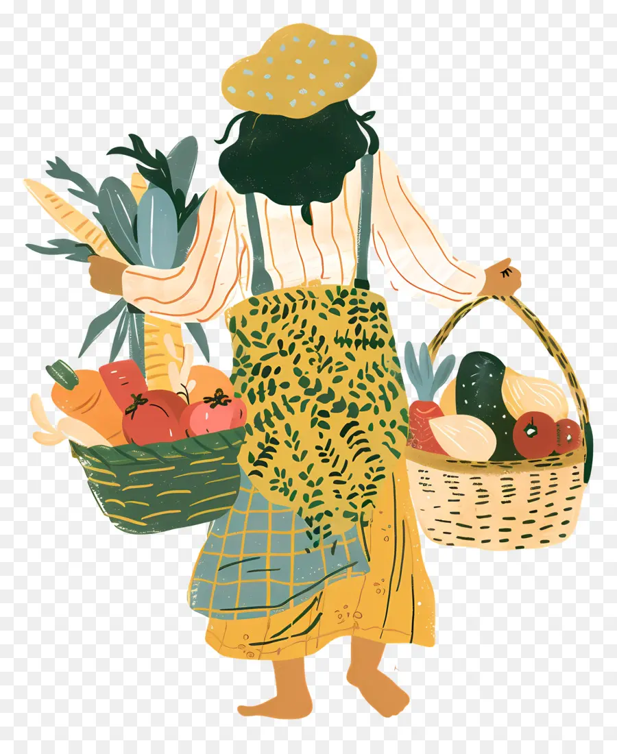 Mujer Que Transporta Cesta De Verduras，Agricultor PNG