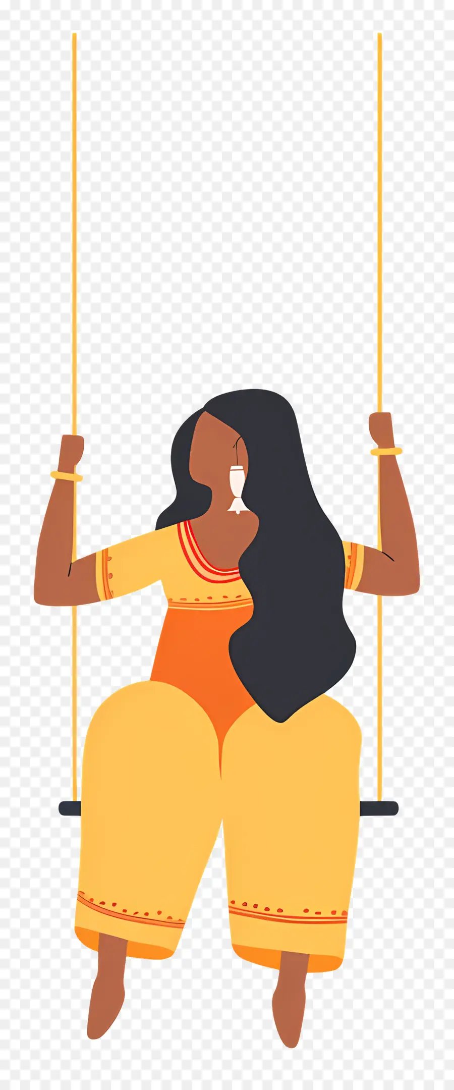 Mujer India En El Swing，Ilustración De Dibujos Animados PNG