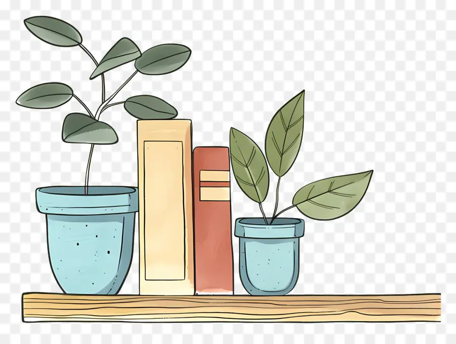 Estante Con Libros，Las Plantas En Maceta PNG