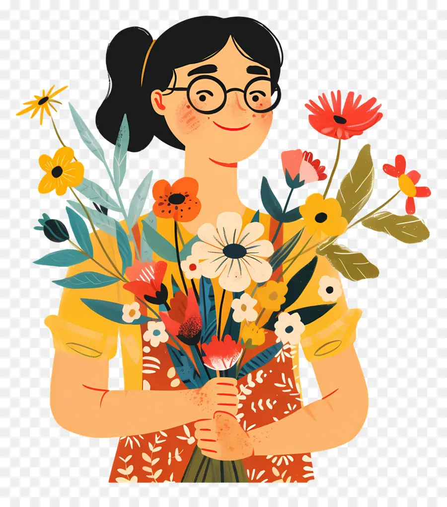 Florista Que Sostiene Un Ramo，Mujer PNG