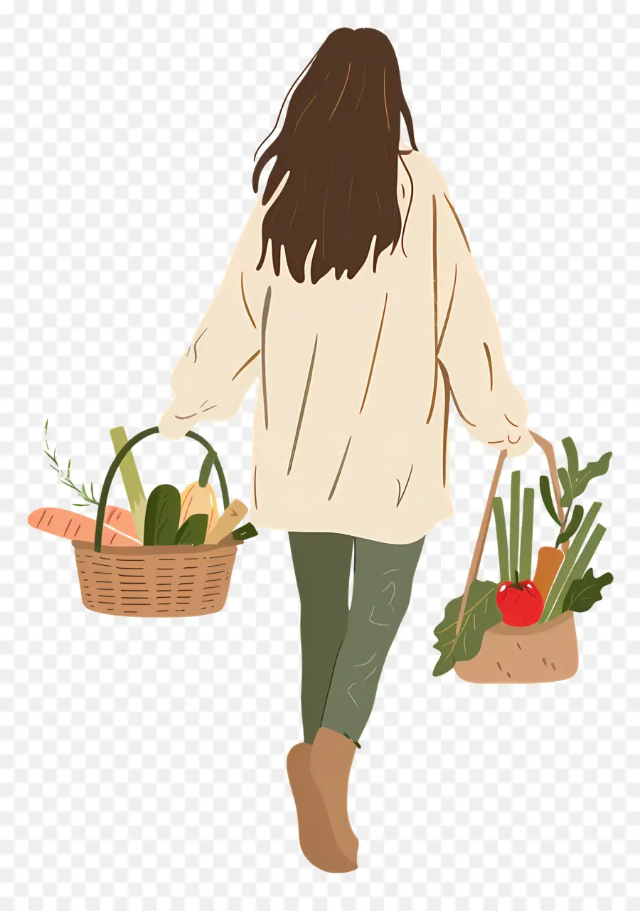 Mujer Que Transporta Cesta De Verduras，Mujer PNG