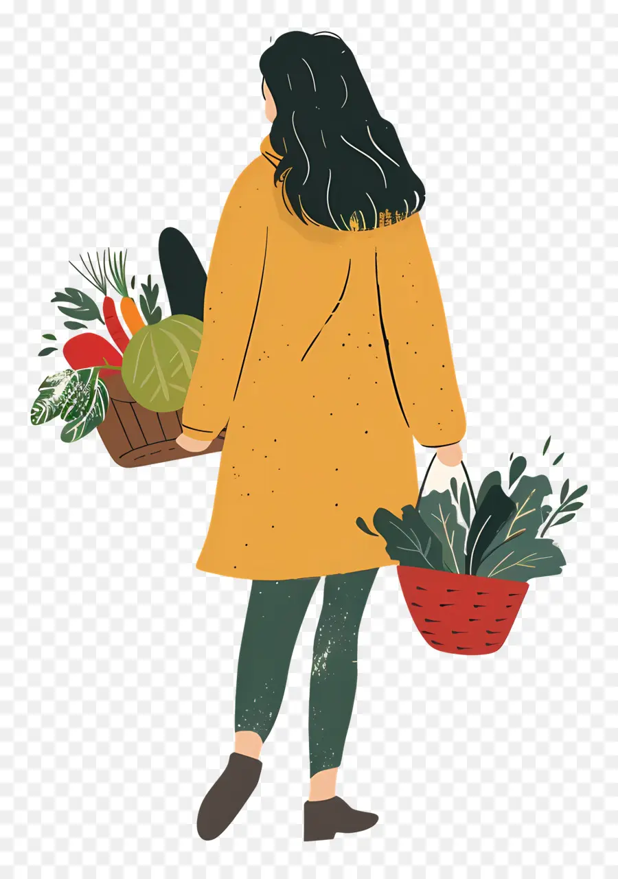 Mujer Que Transporta Cesta De Verduras，Mujer PNG