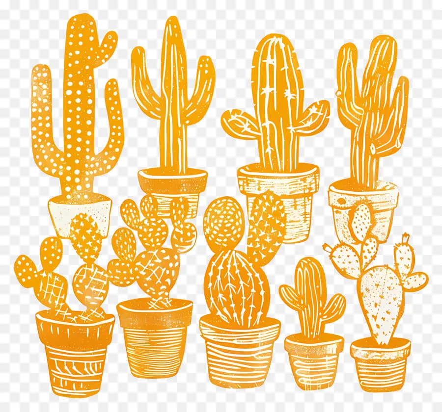 Cactus De Linocut，Cacti PNG