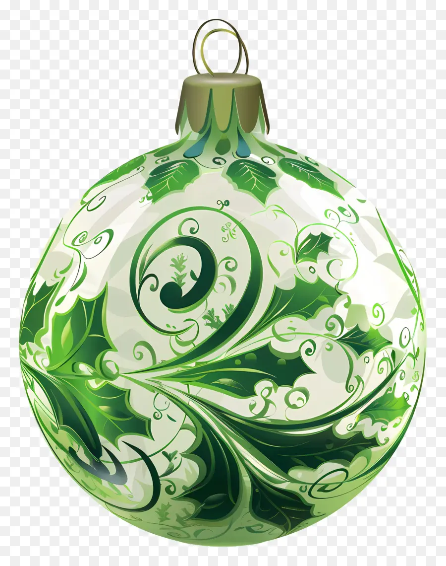 Adorno De Navidad，Patrón Floral Verde Y Blanco PNG