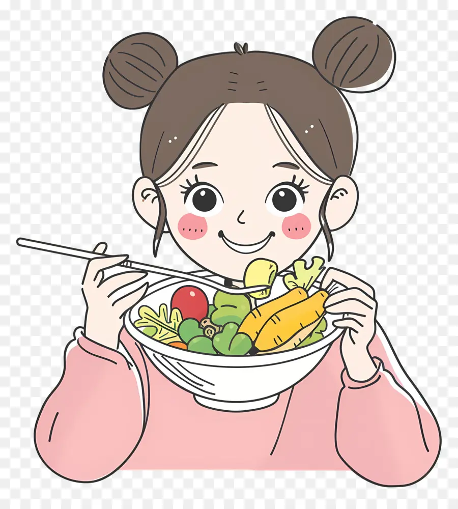 Niña Comiendo，Ilustración De Dibujos Animados PNG