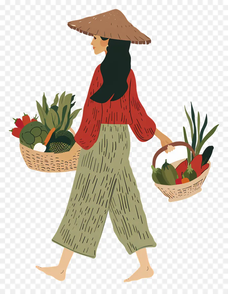 Mujer Que Transporta Cesta De Verduras，Mujer PNG