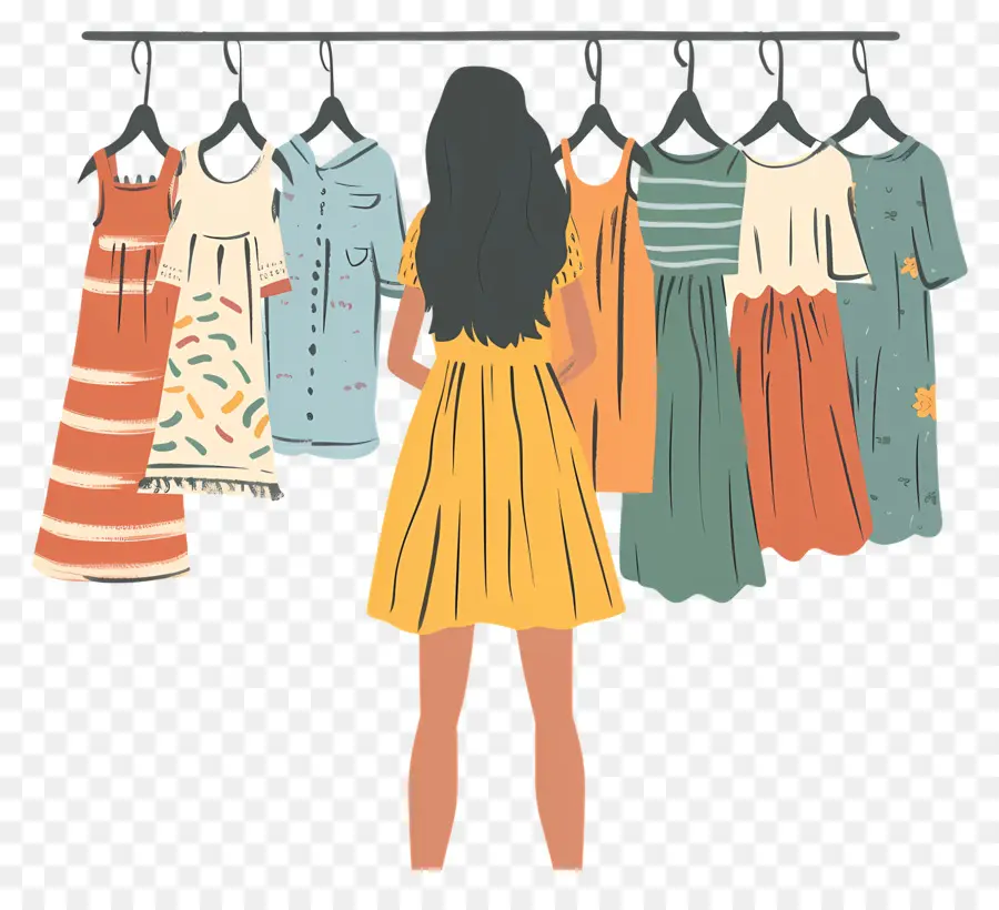 Tela De Compras De Chicas，Ropa De Rack PNG