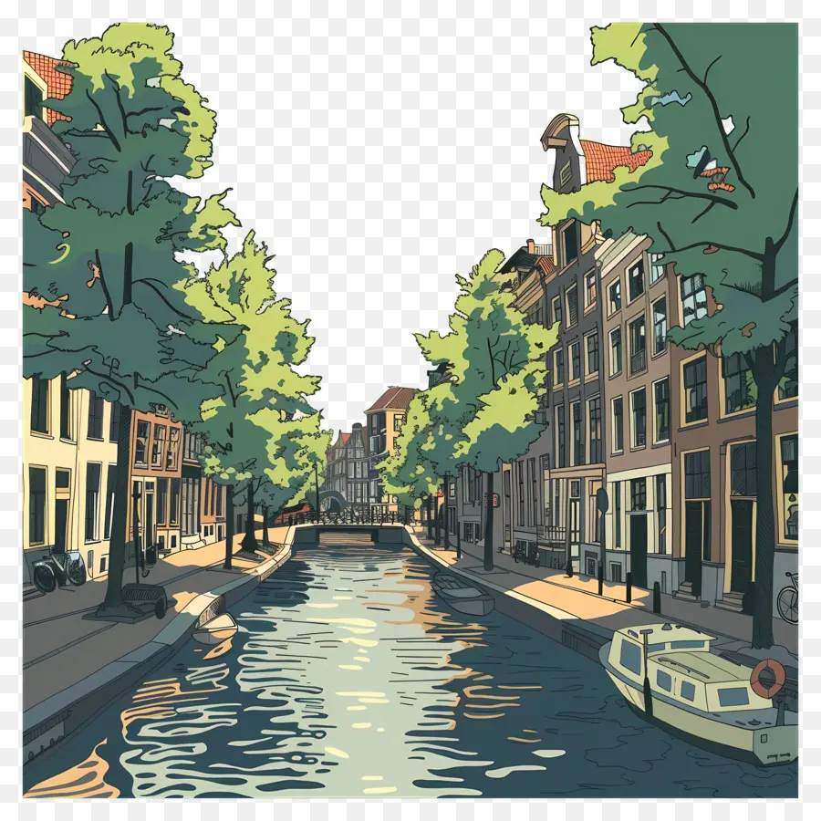 Canales De Amsterdam，Pintura A La Acuarela PNG