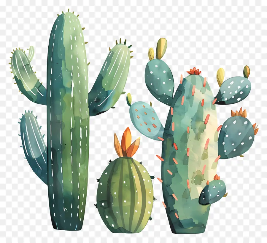 Cactus De Linocut，Cacti PNG