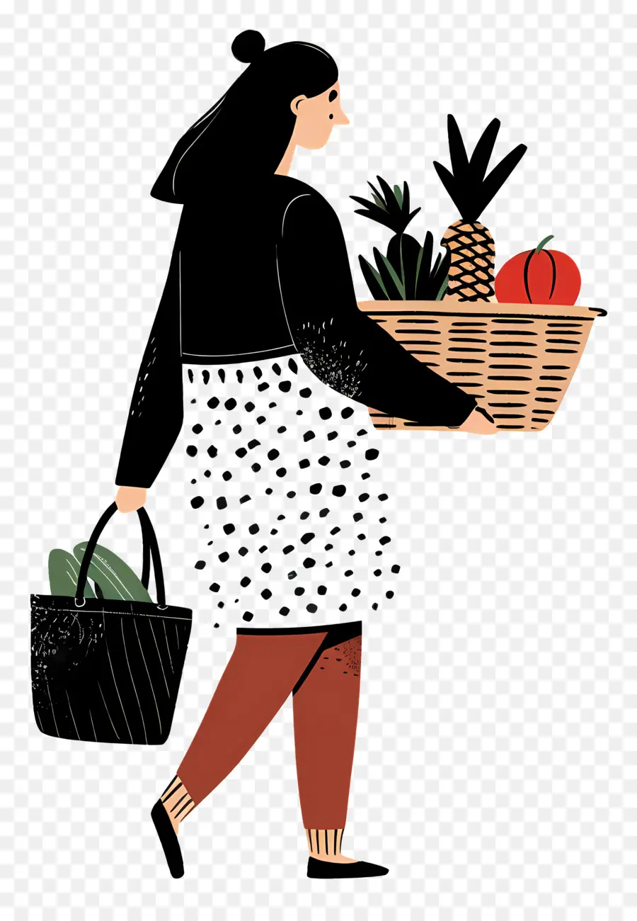 Mujer Que Transporta Cesta De Verduras，Mujer PNG